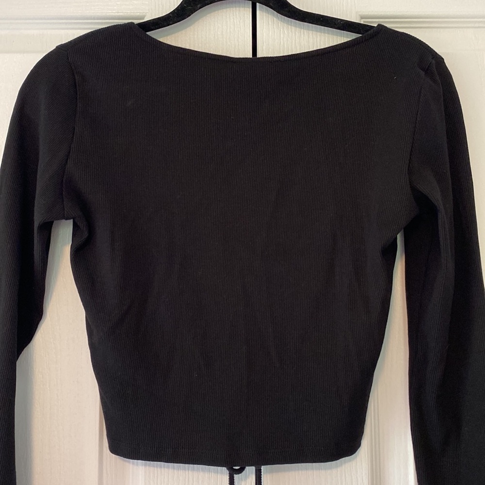 NWT Zara Black Ruched Long Sleeve Top - Picture 6 of 8